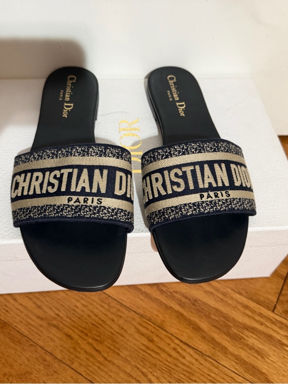 Dior Navy and Cream Christian Dior Slide Sandals - Picture 2 of 3